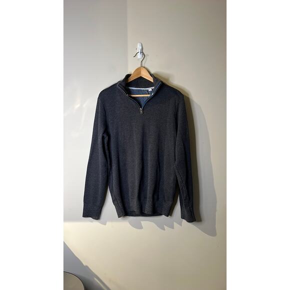 ROBERT GRAHAM Desmond Quarter Zip‎ Pullover Cotton MEDIUM Sweater Charcoal - Picture 2 of 6